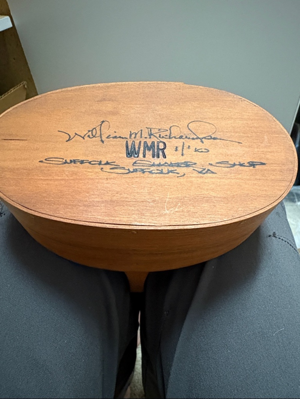 Signed Handcrafted Suffolk shaker box Wooden Oval Box - Natural Brown